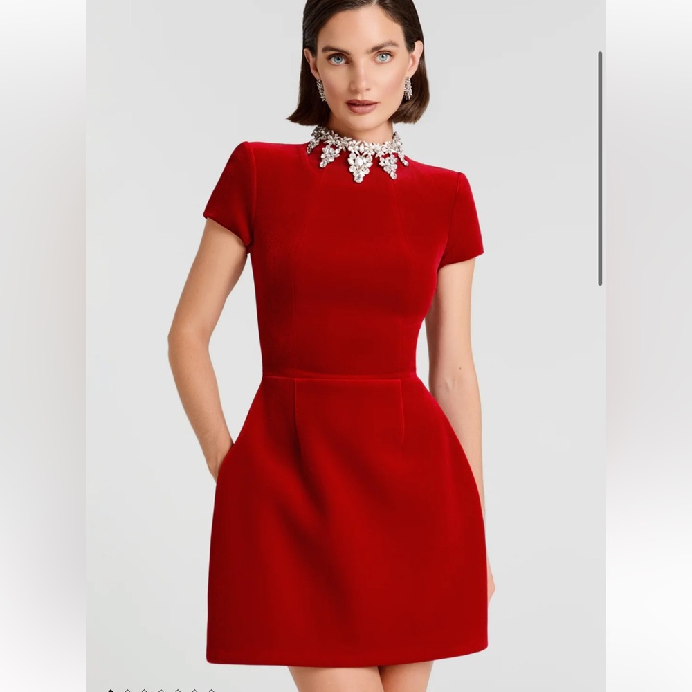 Nadine Merabi Regan Red Velvet Dress